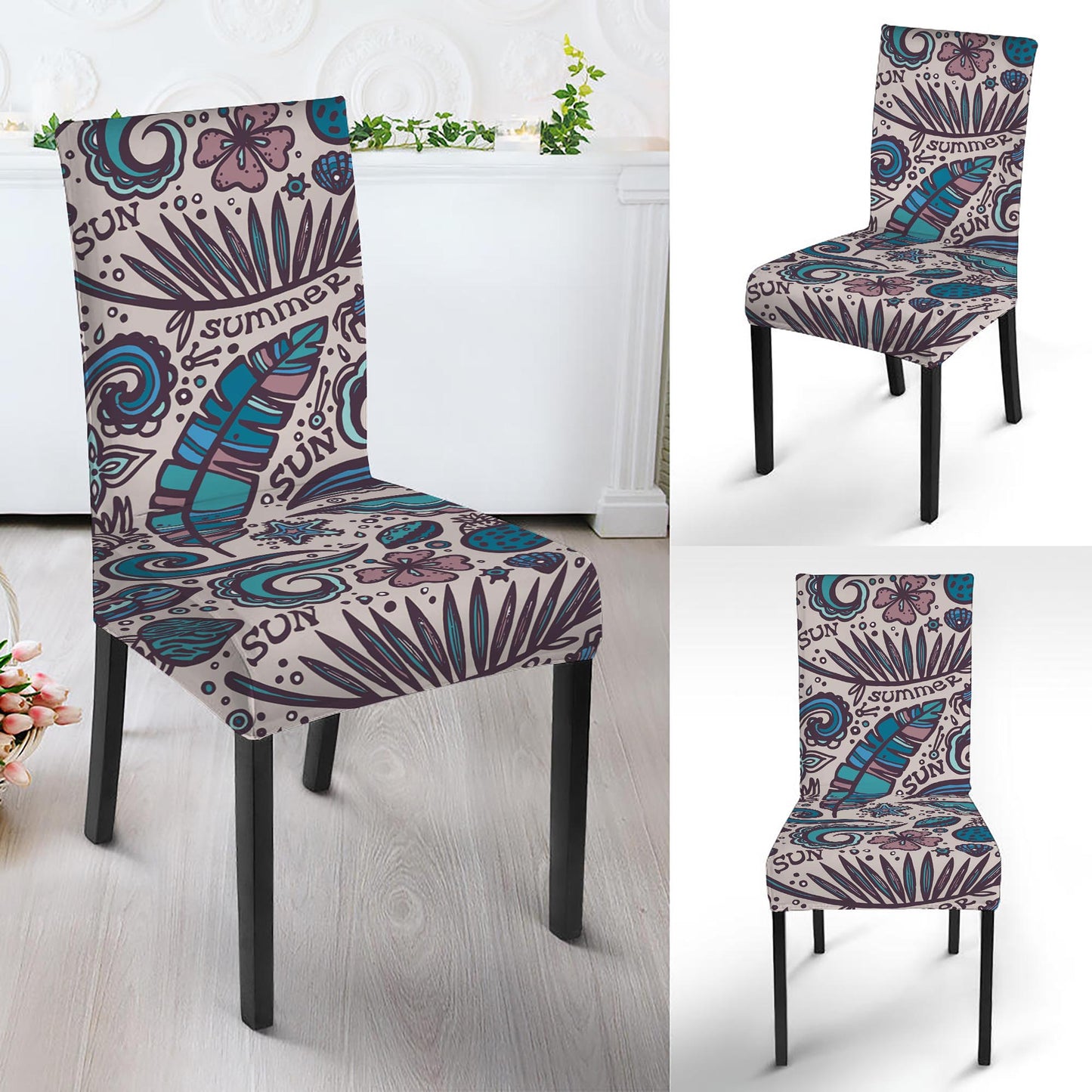 Summer Surfing Pattern Print Dining Chair Slipcover