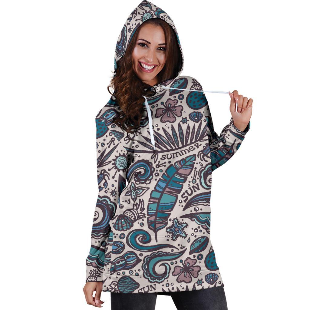 Summer Surfing Pattern Print Hoodie Dress GearFrost
