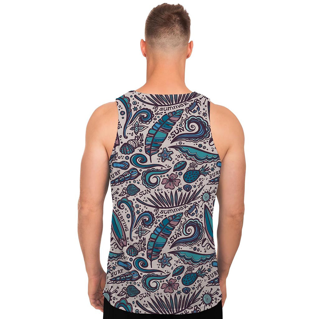 Summer Surfing Pattern Print Men's Tank Top