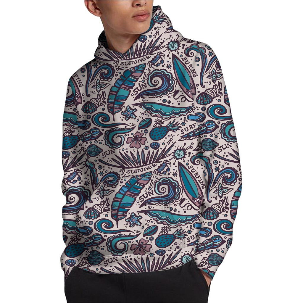 Summer Surfing Pattern Print Pullover Hoodie