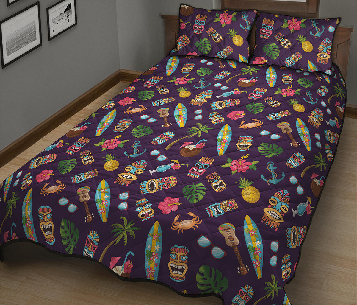 Summer Totem Pattern Print Quilt Bed Set