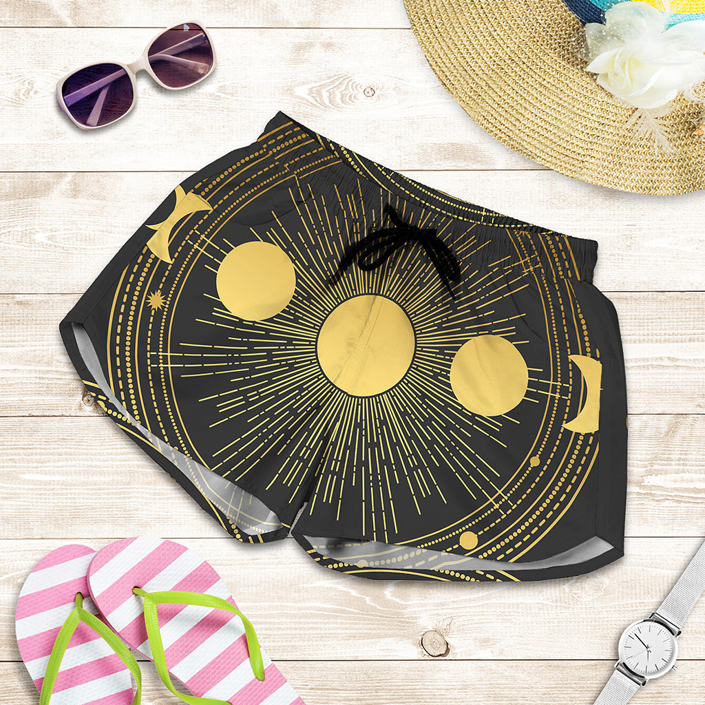 Sun And Moon Phase Print Women's Shorts