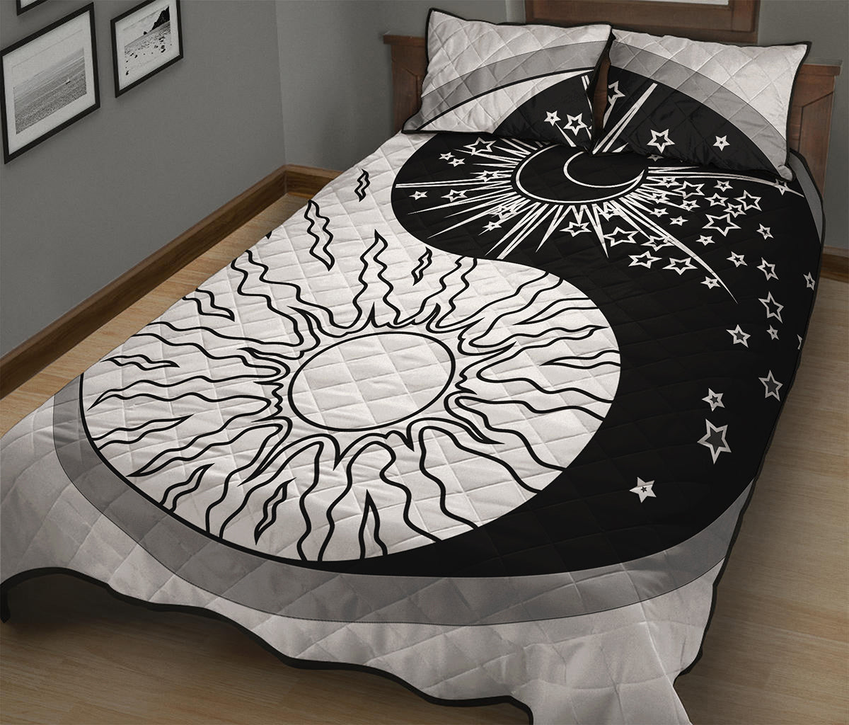 Sun And Moon Yin Yang Print Quilt Bed Set