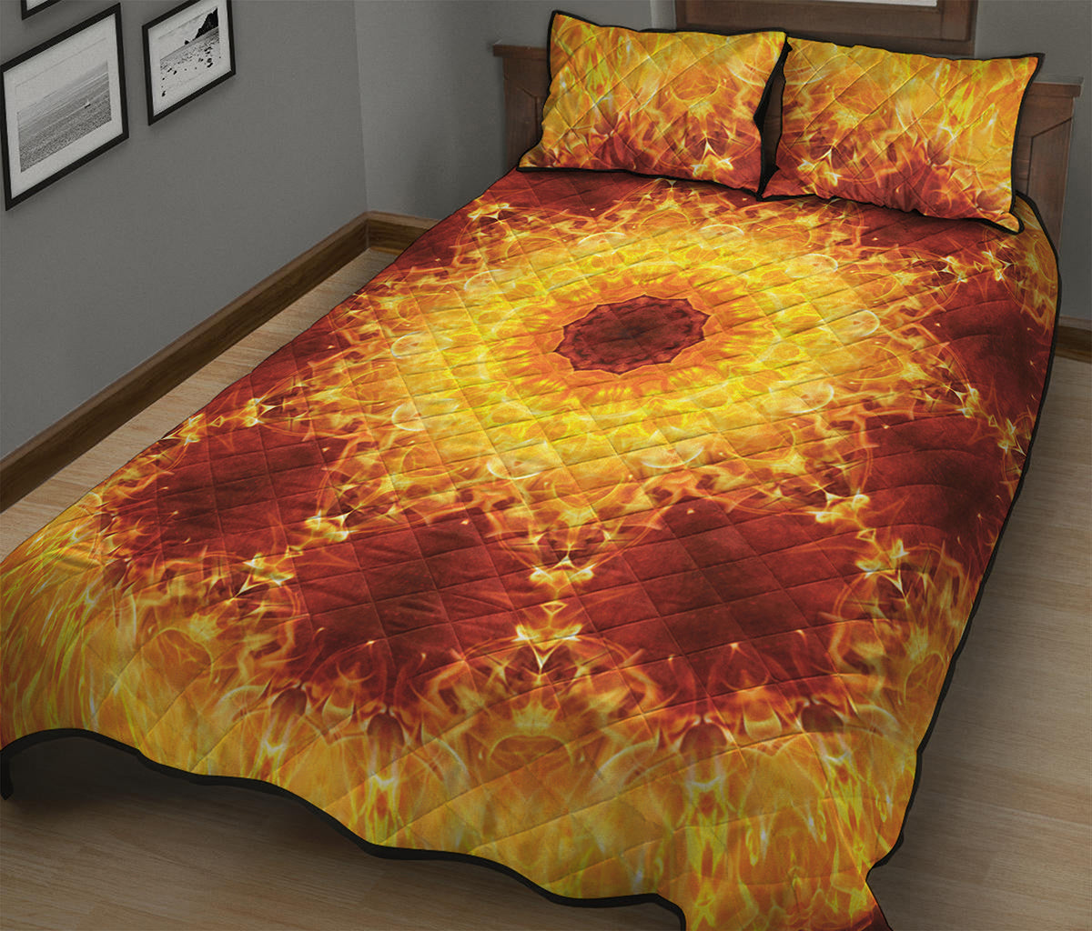 Sun Fire Kaleidoscope Print Quilt Bed Set