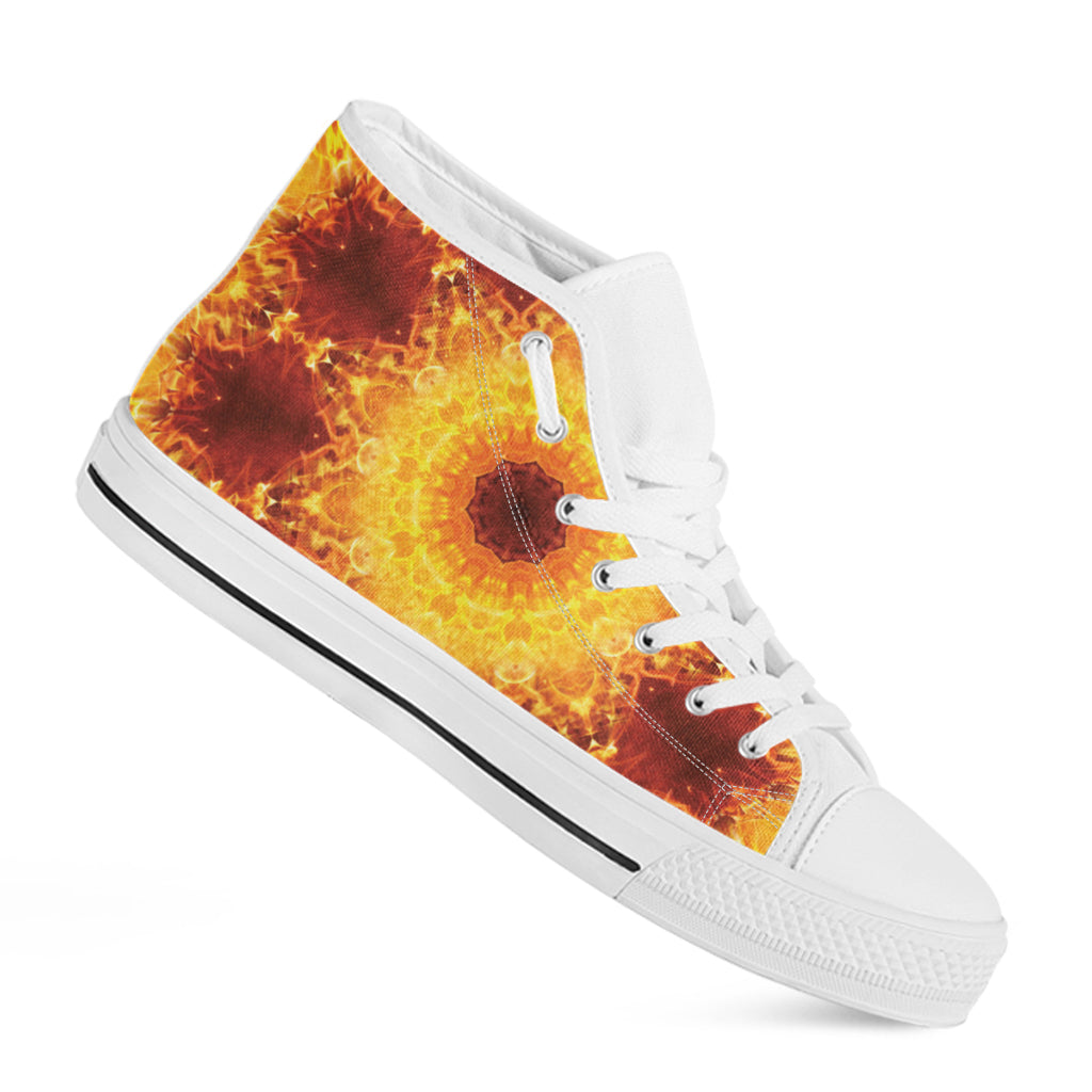 Sun Fire Kaleidoscope Print White High Top Shoes