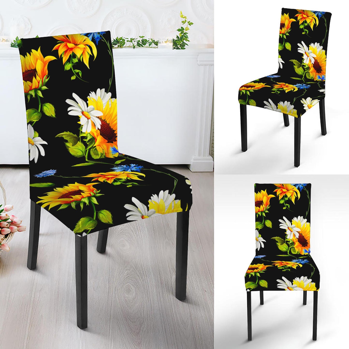 Sunflower Chamomile Pattern Print Dining Chair Slipcover