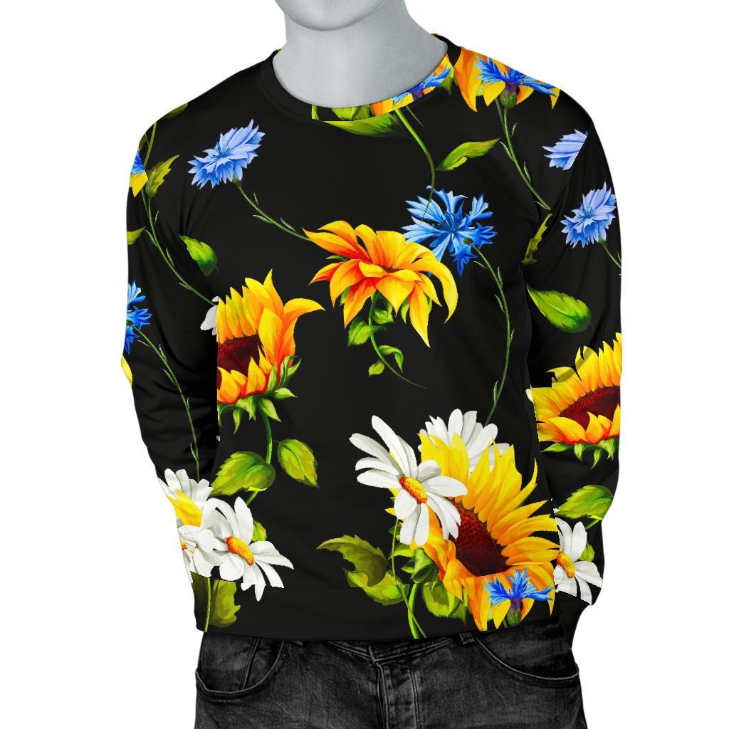 Sunflower Chamomile Pattern Print Men's Crewneck Sweatshirt GearFrost