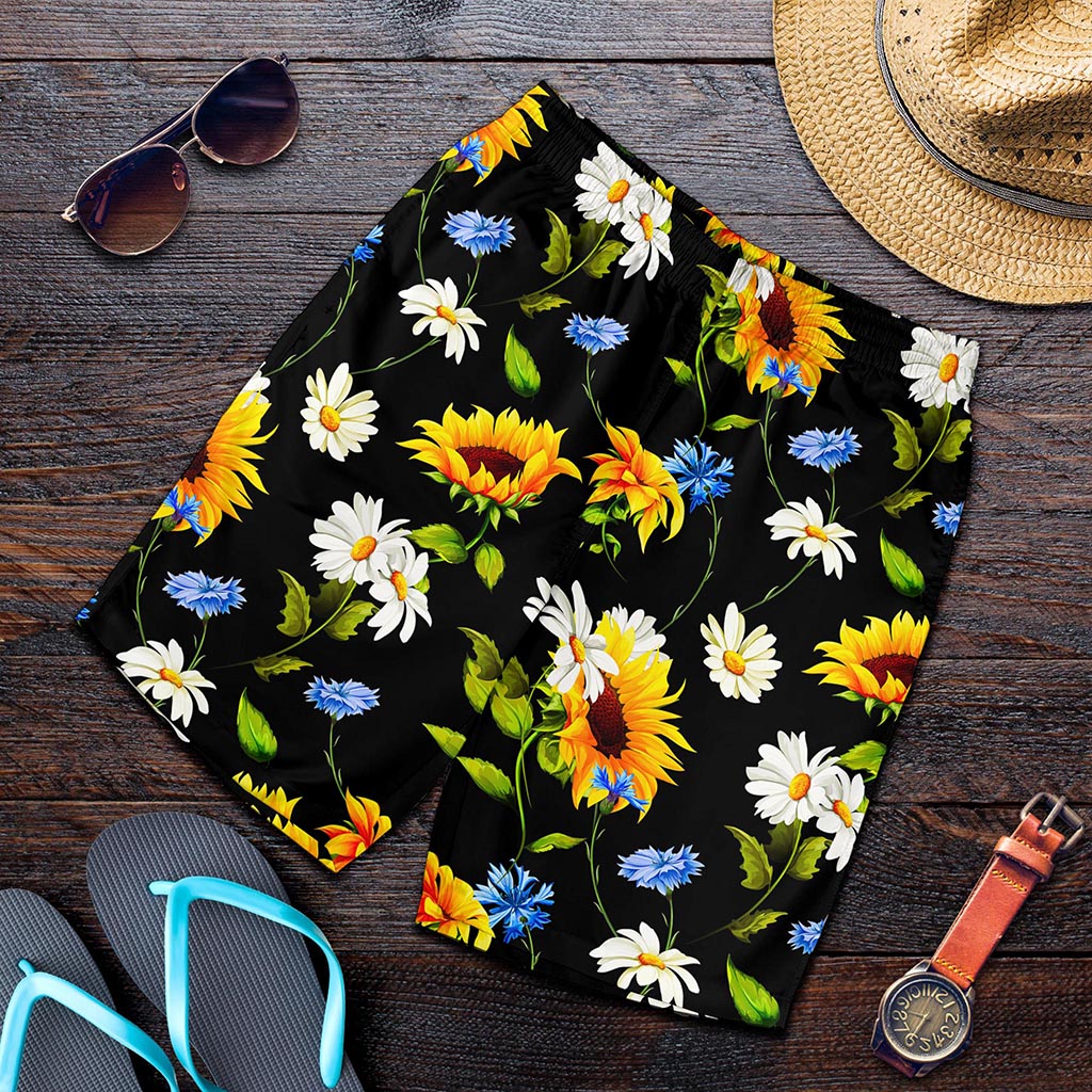 Sunflower Chamomile Pattern Print Men's Shorts