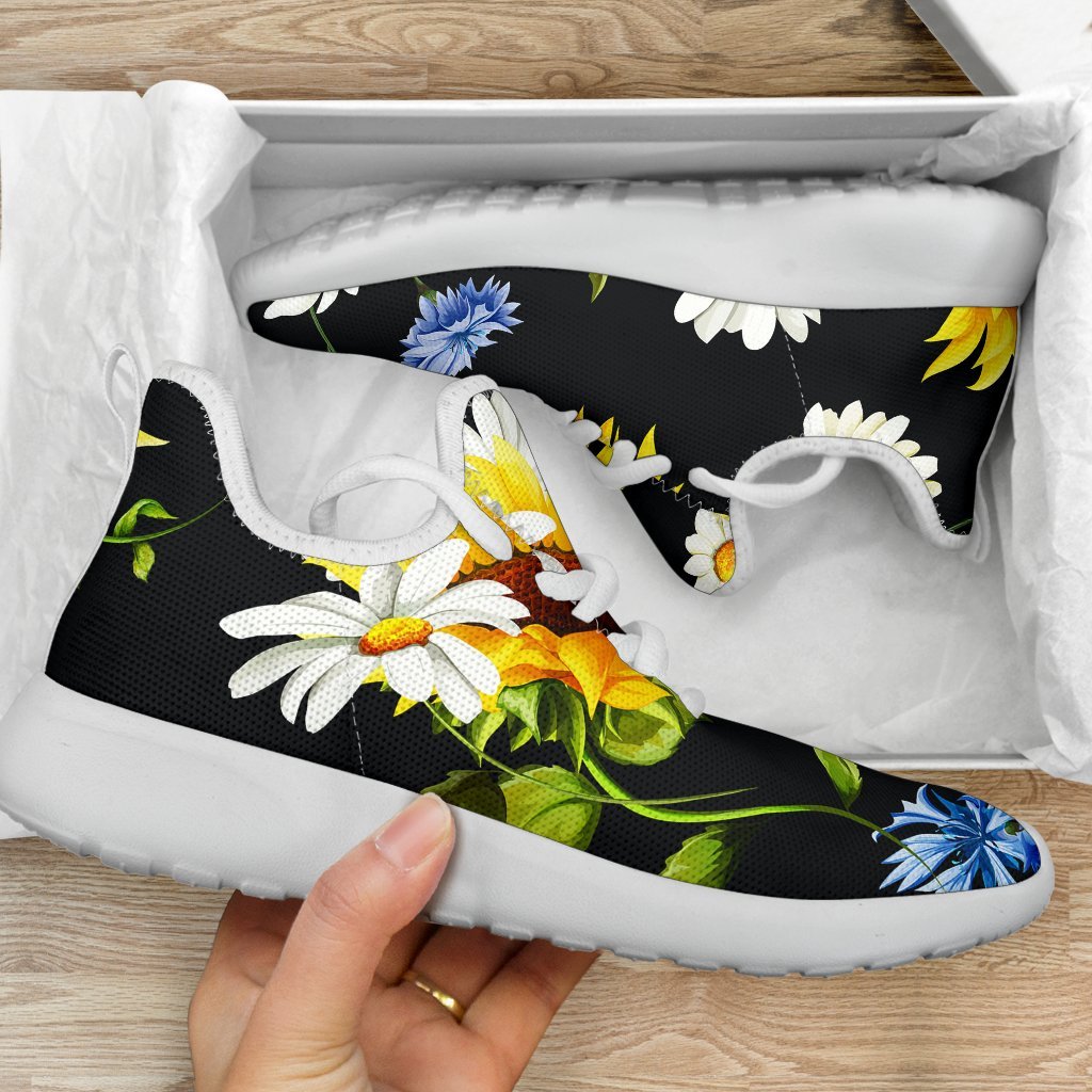 Sunflower Chamomile Pattern Print Mesh Knit Shoes GearFrost