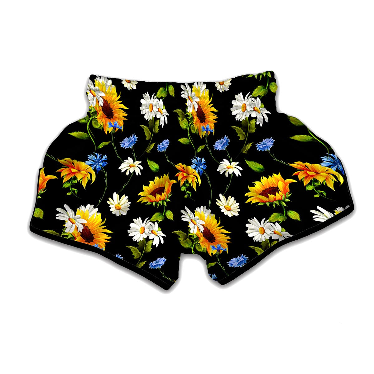 Sunflower Chamomile Pattern Print Muay Thai Boxing Shorts
