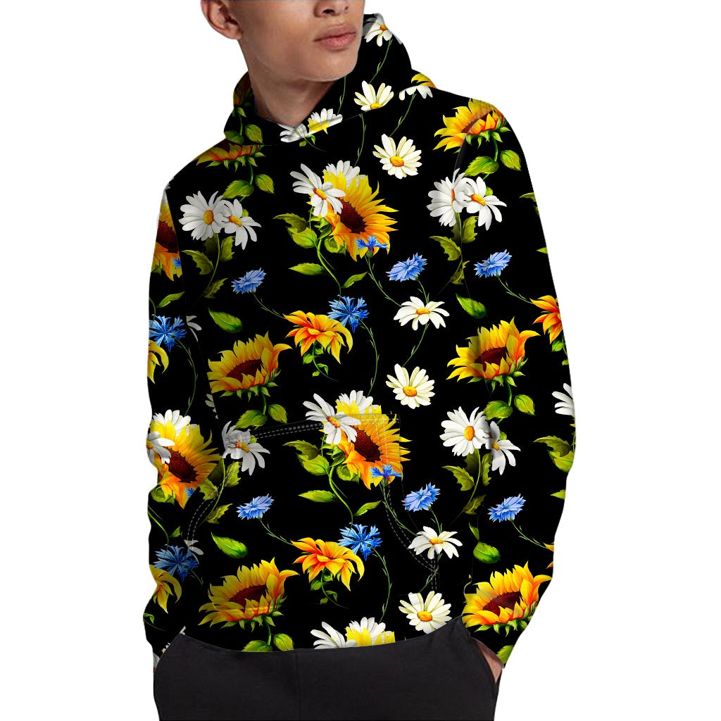 Sunflower Chamomile Pattern Print Pullover Hoodie