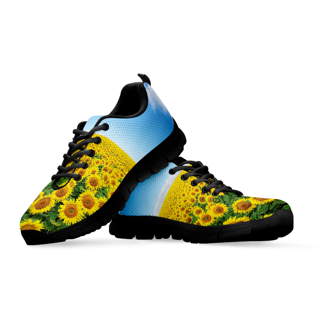 Sunflower Field Print Black Sneakers