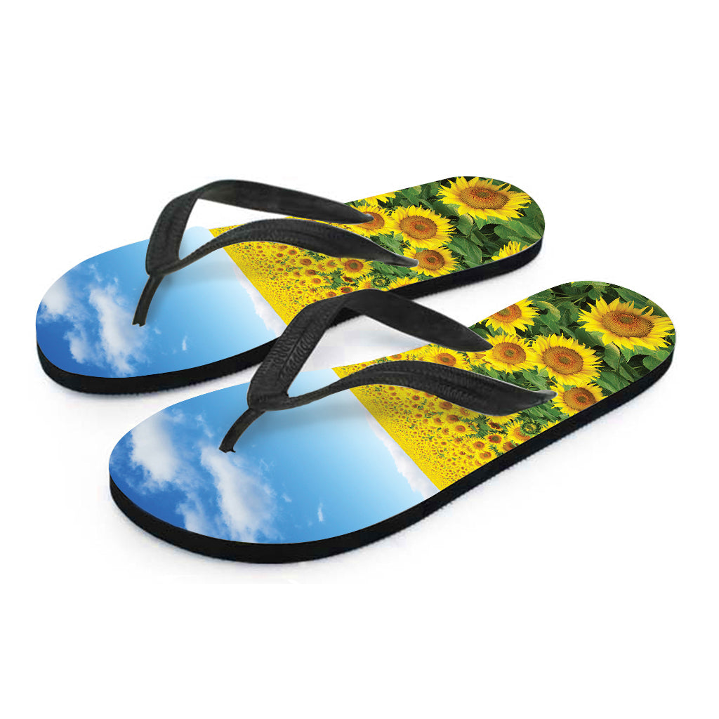 Sunflower Field Print Flip Flops