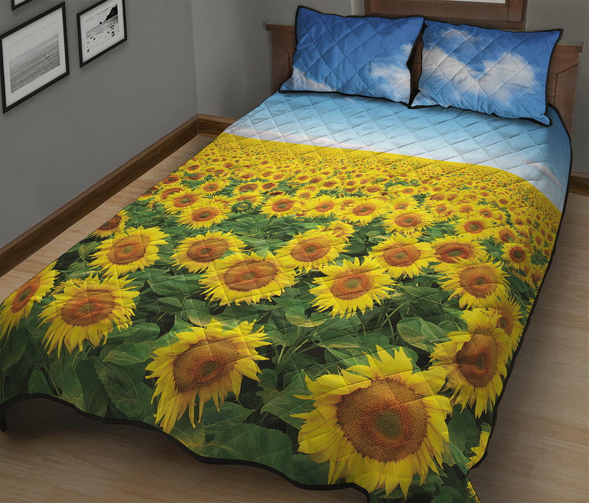 Sunflower Field Print Quilt Bed Set