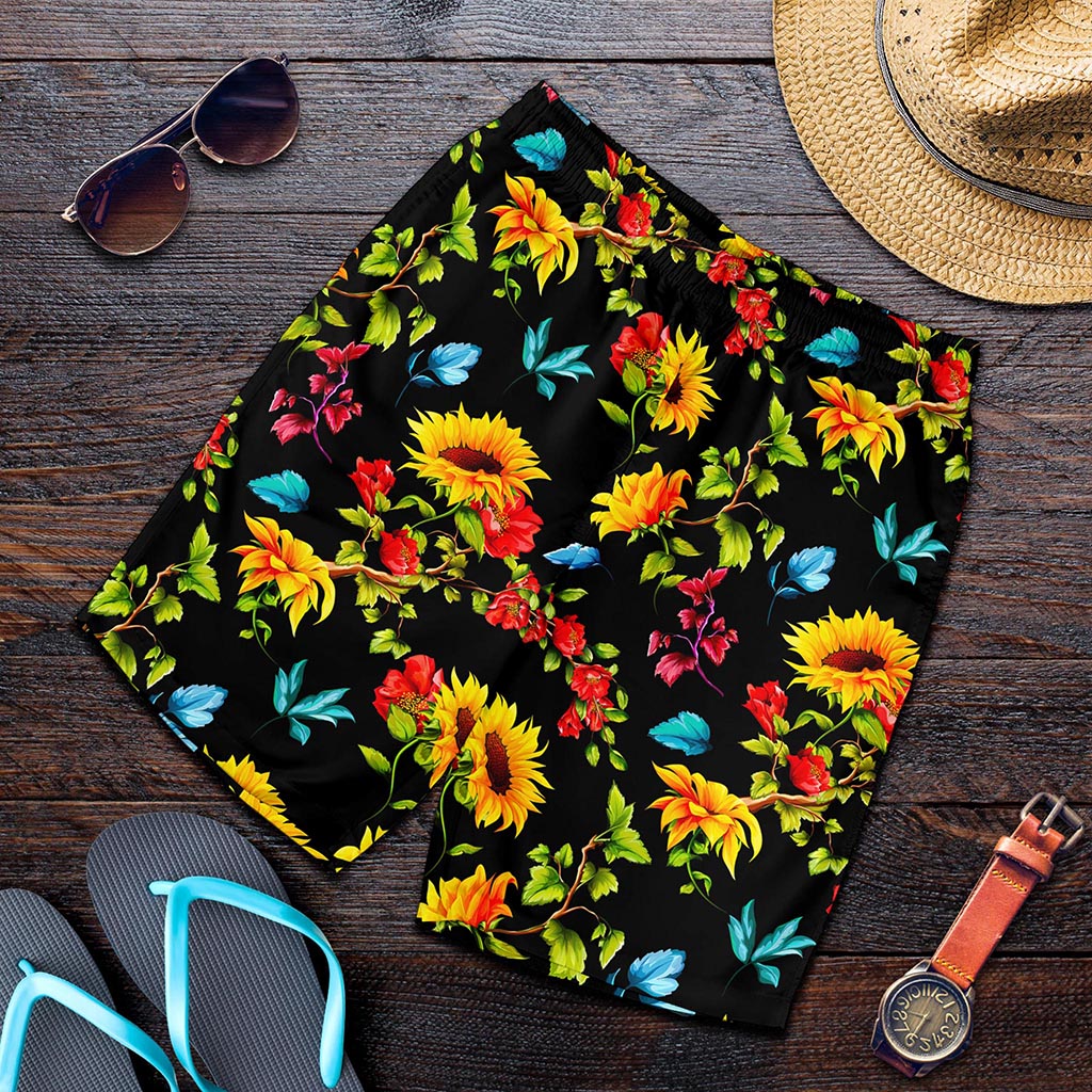 Sunflower Floral Pattern Print Men's Shorts