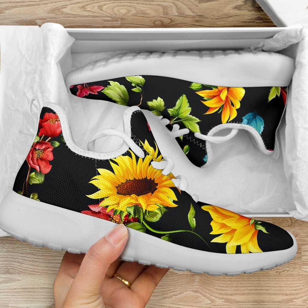Sunflower Floral Pattern Print Mesh Knit Shoes GearFrost