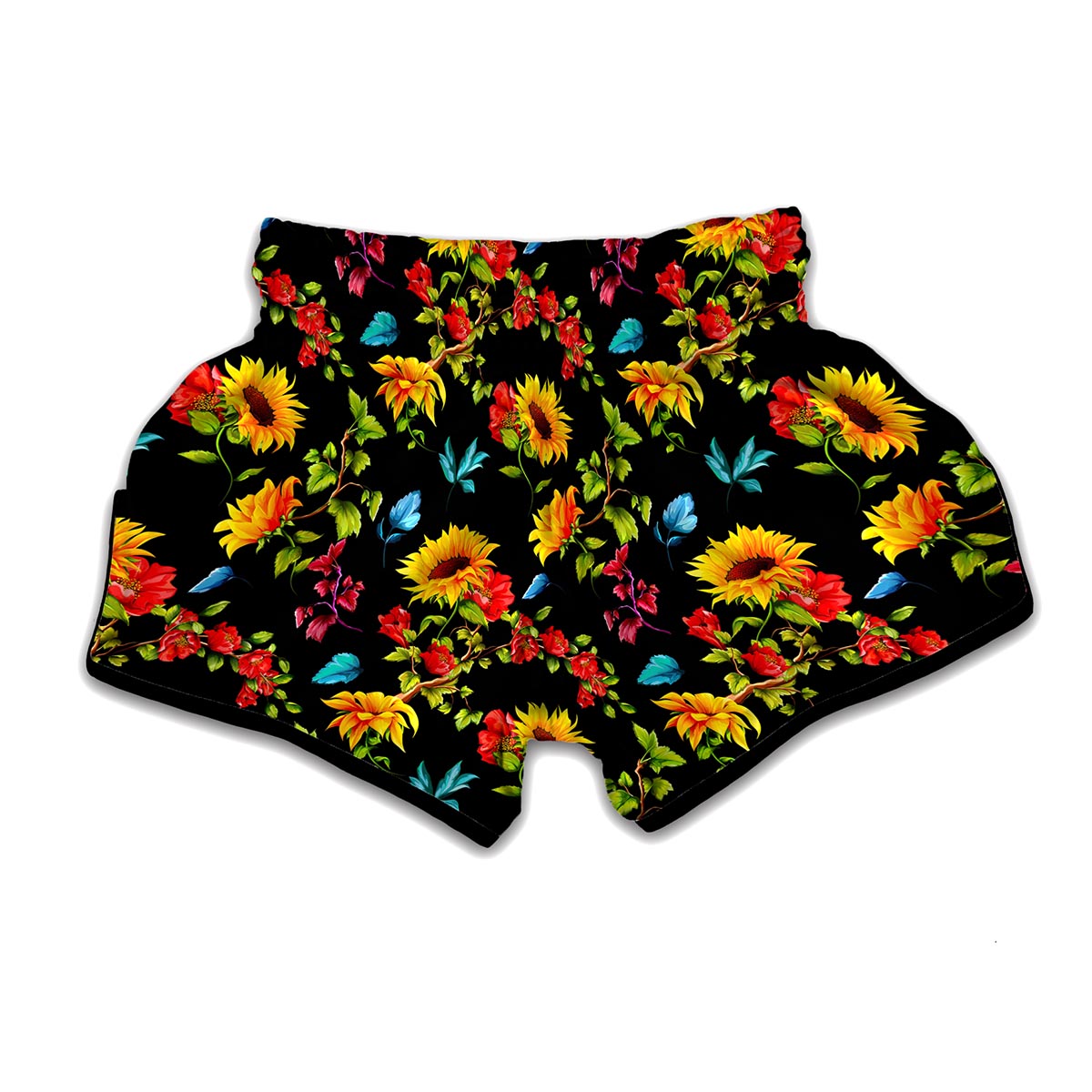 Sunflower Floral Pattern Print Muay Thai Boxing Shorts