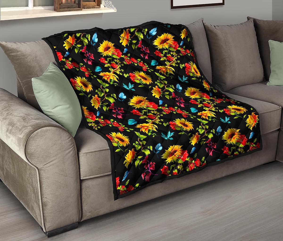 Sunflower Floral Pattern Print Quilt