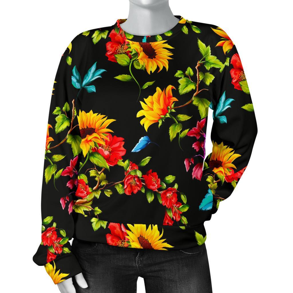 Sunflower Floral Pattern Print Women's Crewneck Sweatshirt GearFrost