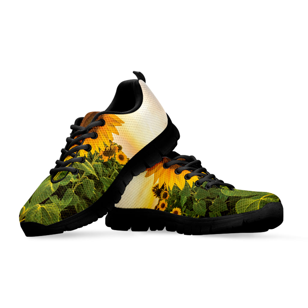 Sunflower Landscape Print Black Sneakers