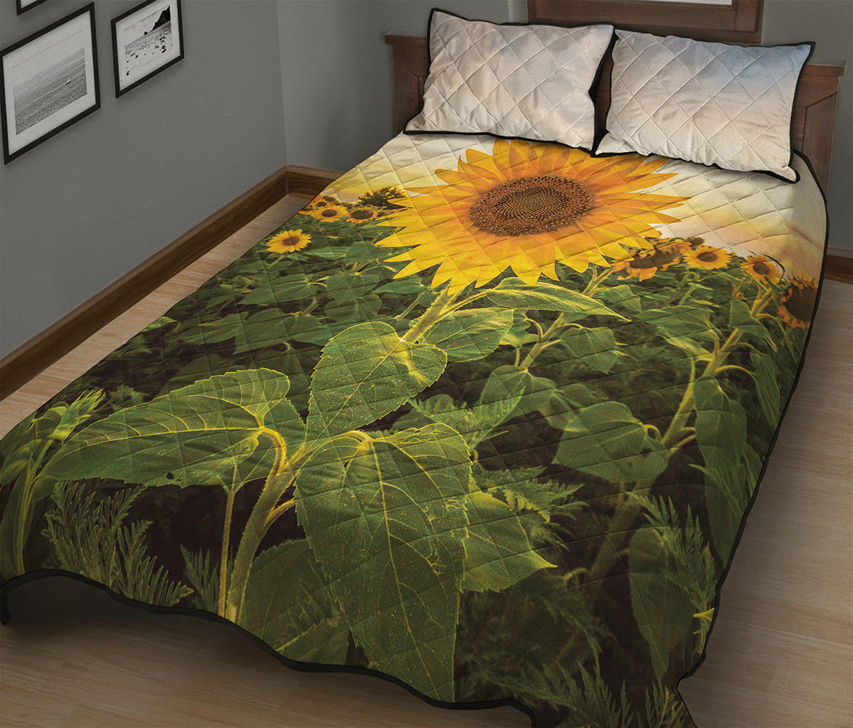 Sunflower Landscape Print Quilt Bed Set