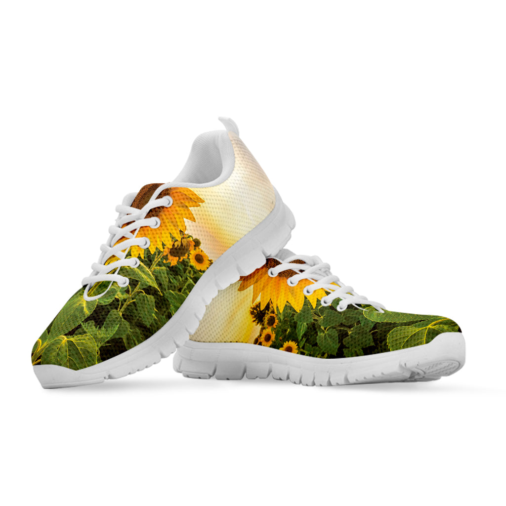 Sunflower Landscape Print White Sneakers