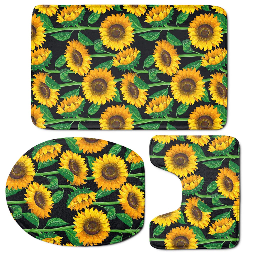 Sunflower Pattern Print 3 Piece Bath Mat Set