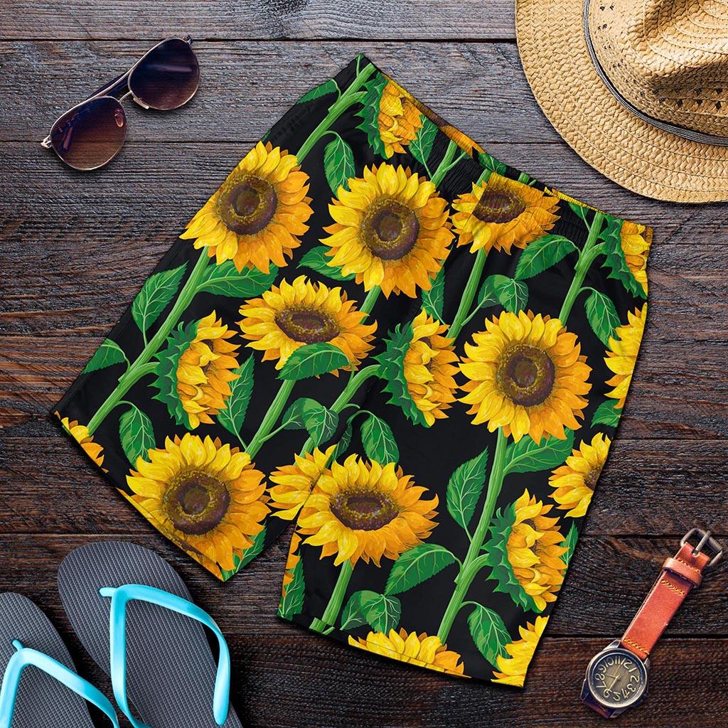 Sunflower Pattern Print Men's Shorts