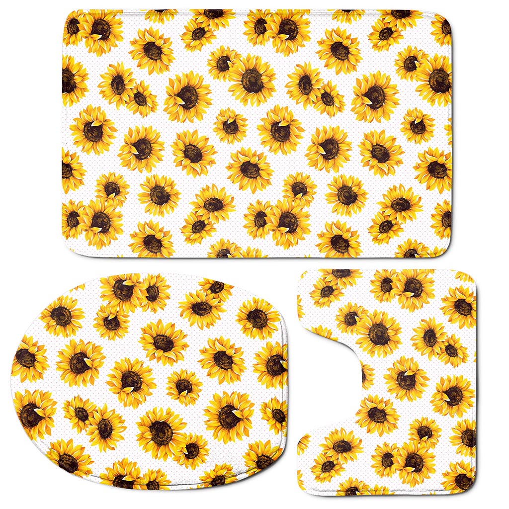 Sunflower Polka Dot Pattern Print 3 Piece Bath Mat Set