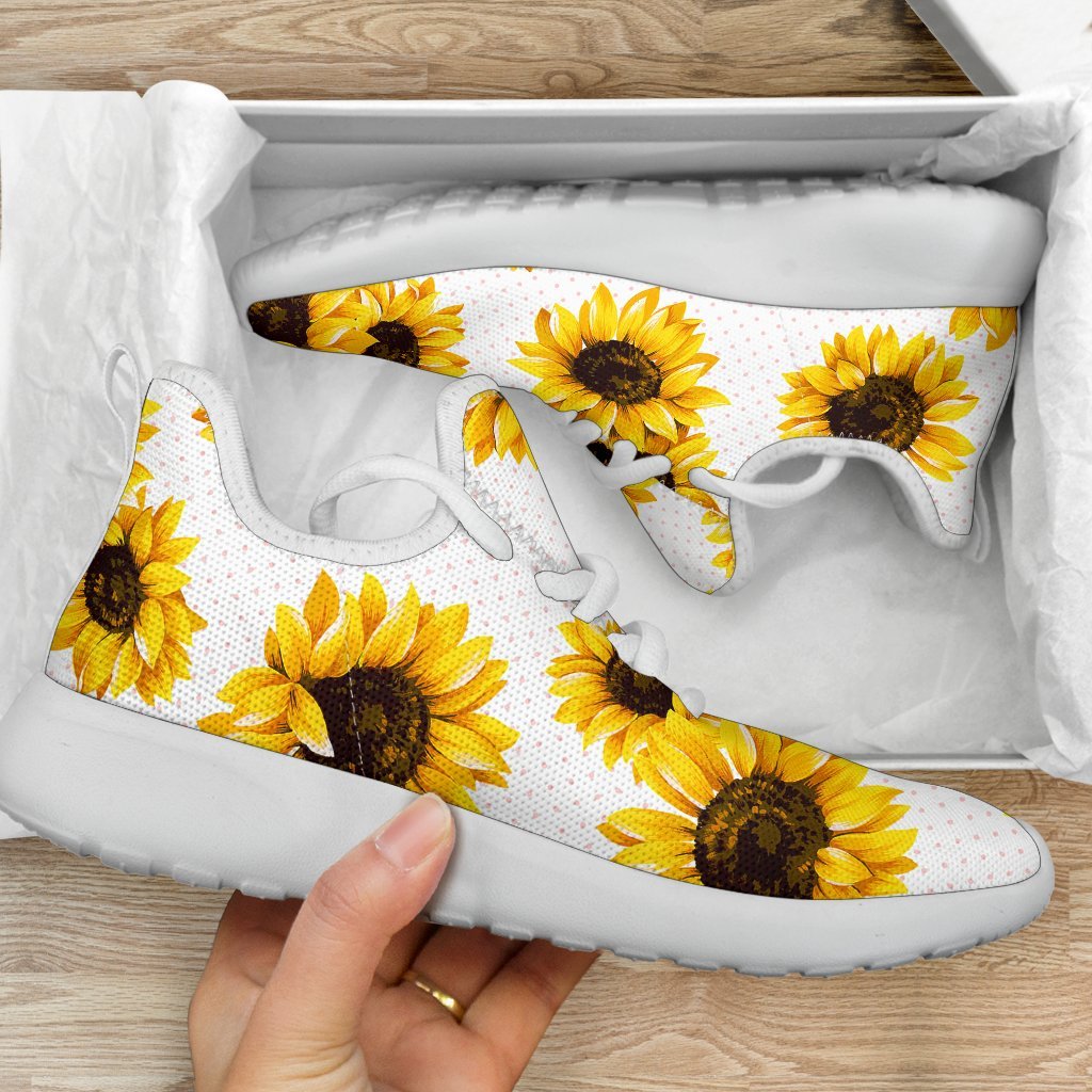 Sunflower Polka Dot Pattern Print Mesh Knit Shoes GearFrost