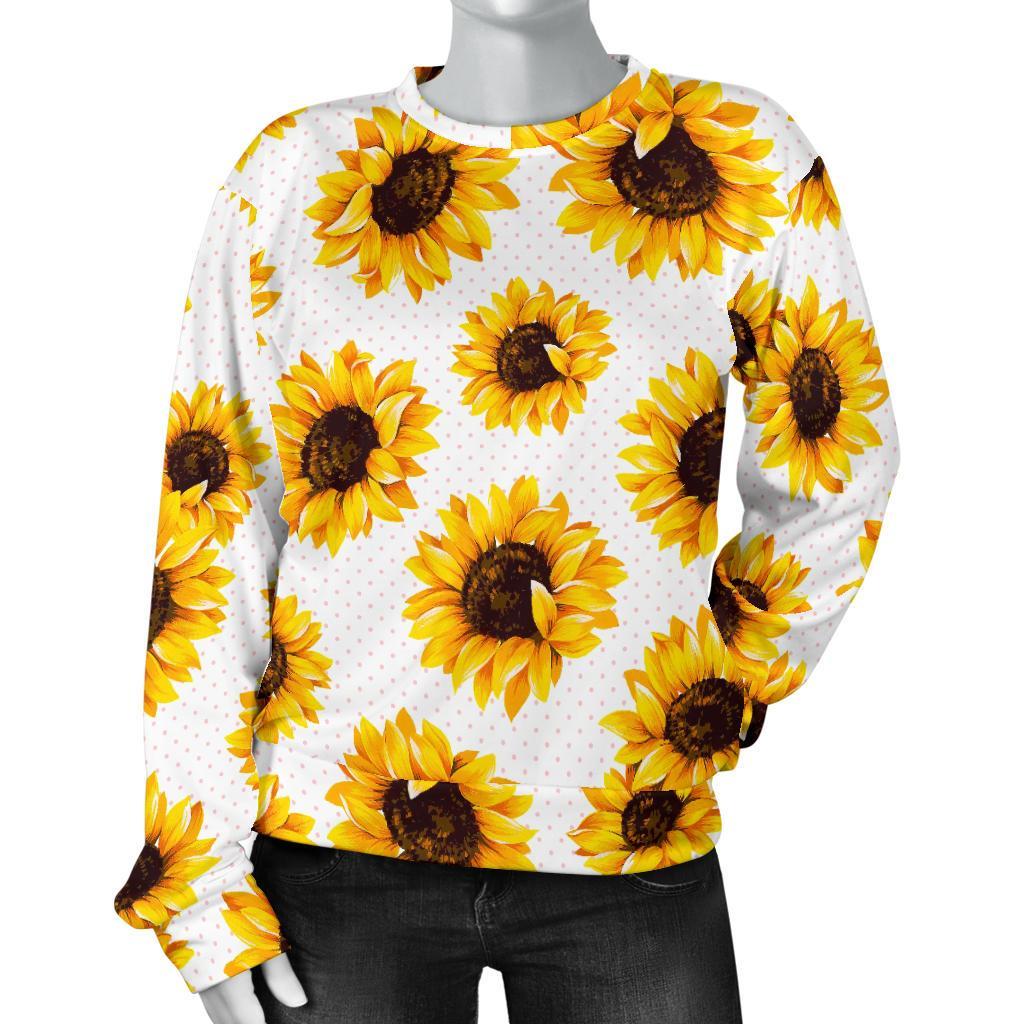 Sunflower Polka Dot Pattern Print Women's Crewneck Sweatshirt GearFrost