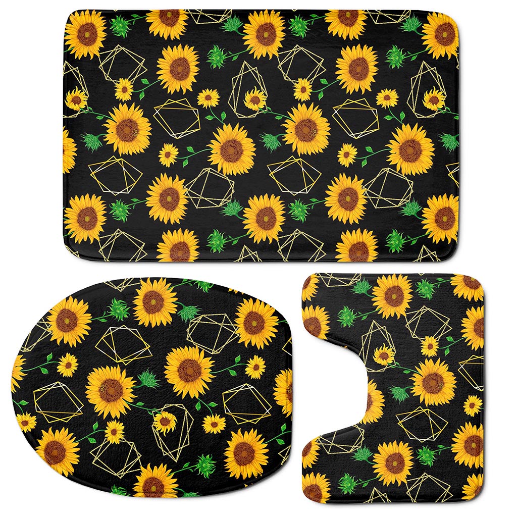 Sunflower Polygonal Pattern Print 3 Piece Bath Mat Set