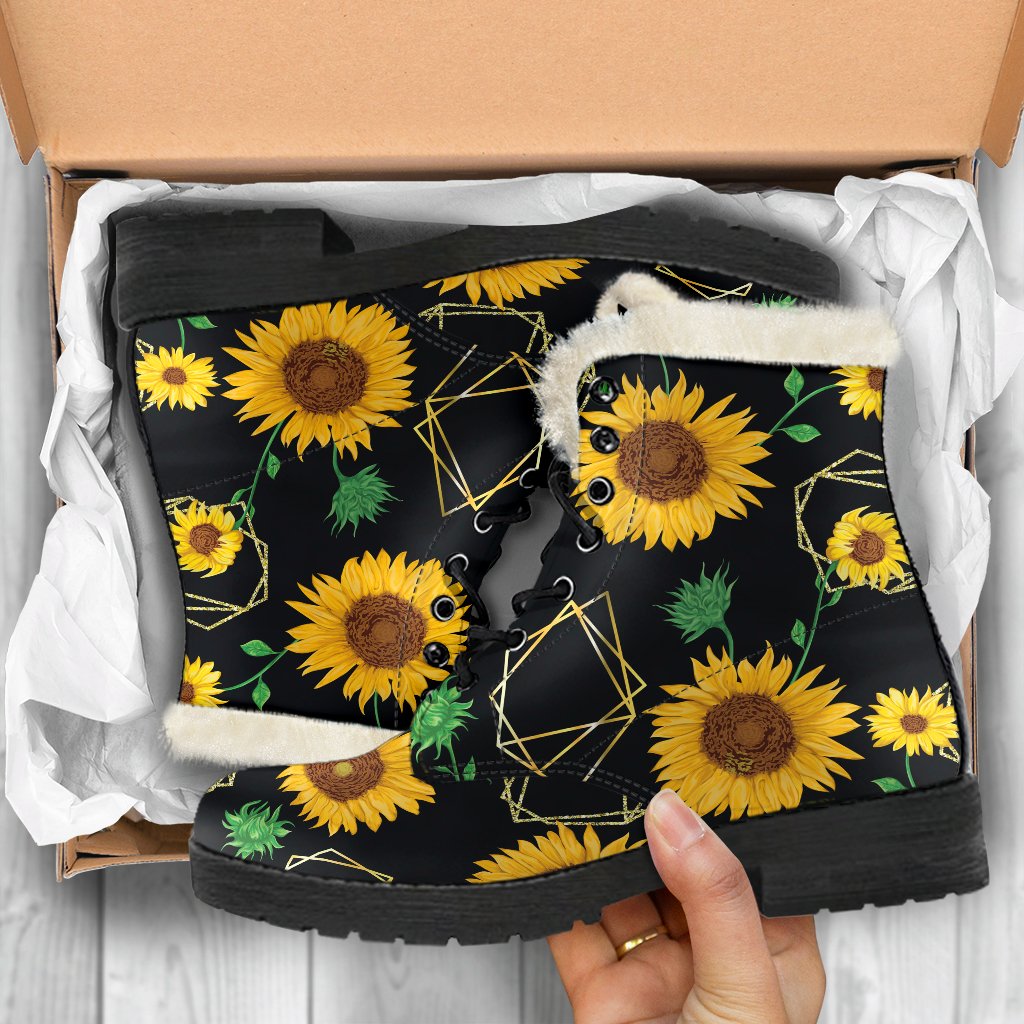 Sunflower Polygonal Pattern Print Comfy Boots GearFrost
