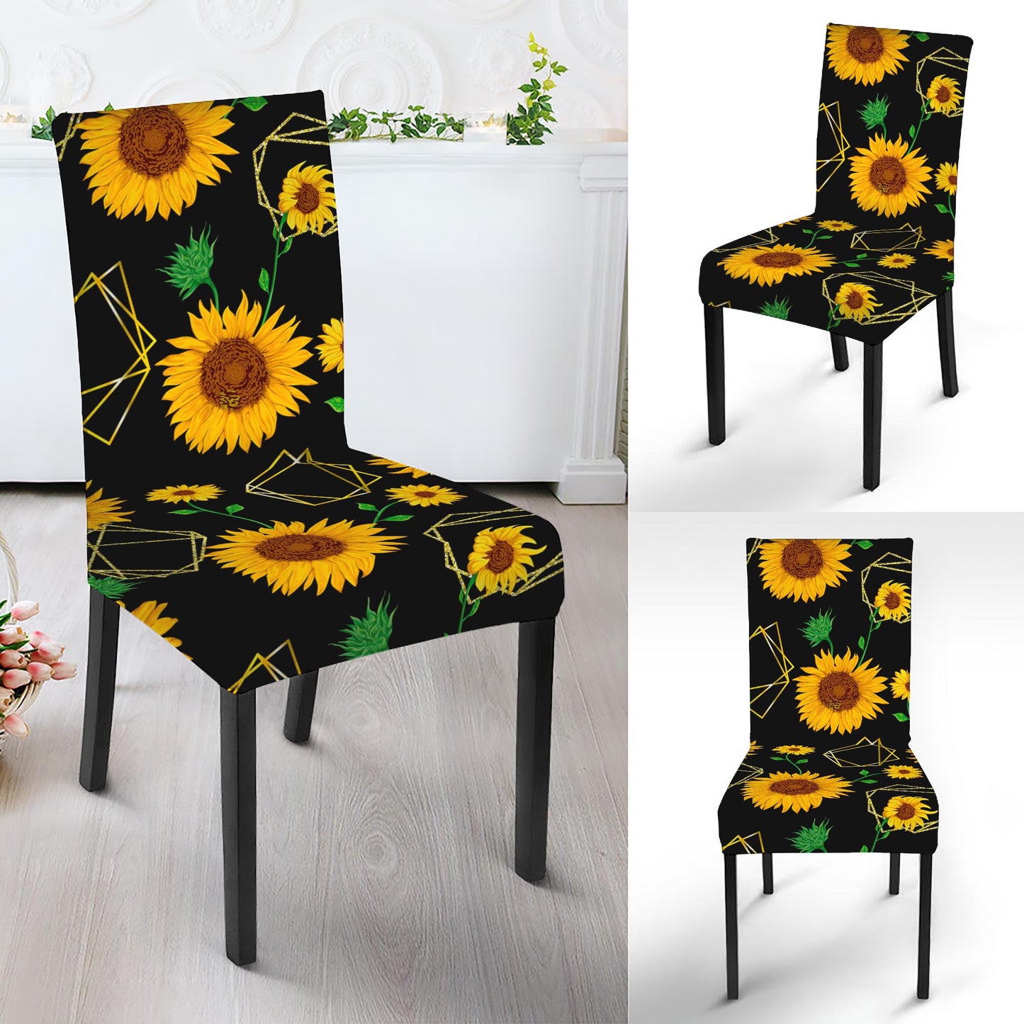 Sunflower Polygonal Pattern Print Dining Chair Slipcover