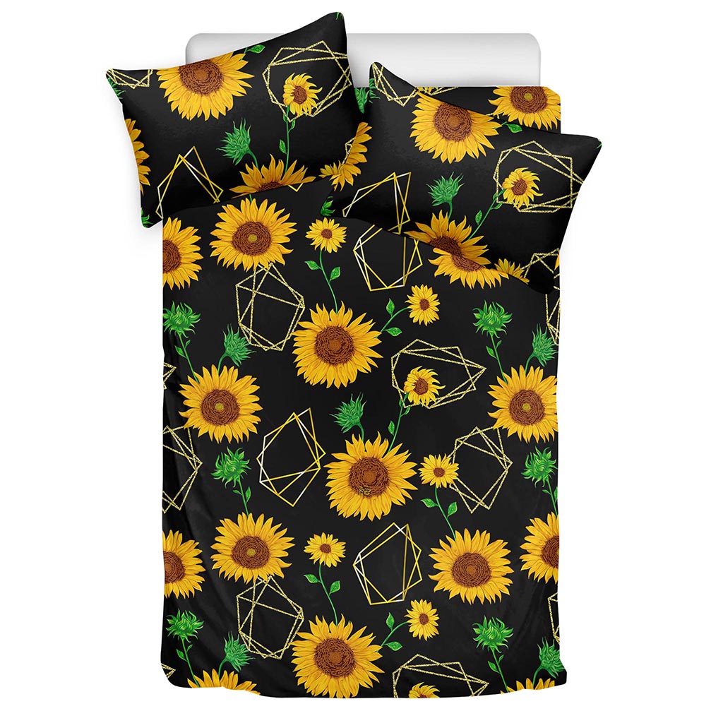 Sunflower Polygonal Pattern Print Duvet Cover Bedding Set