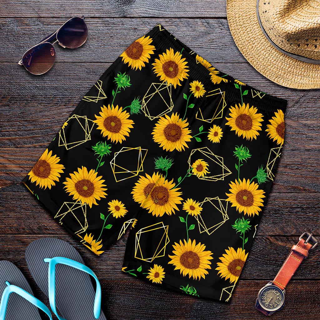 Sunflower Polygonal Pattern Print Men's Shorts