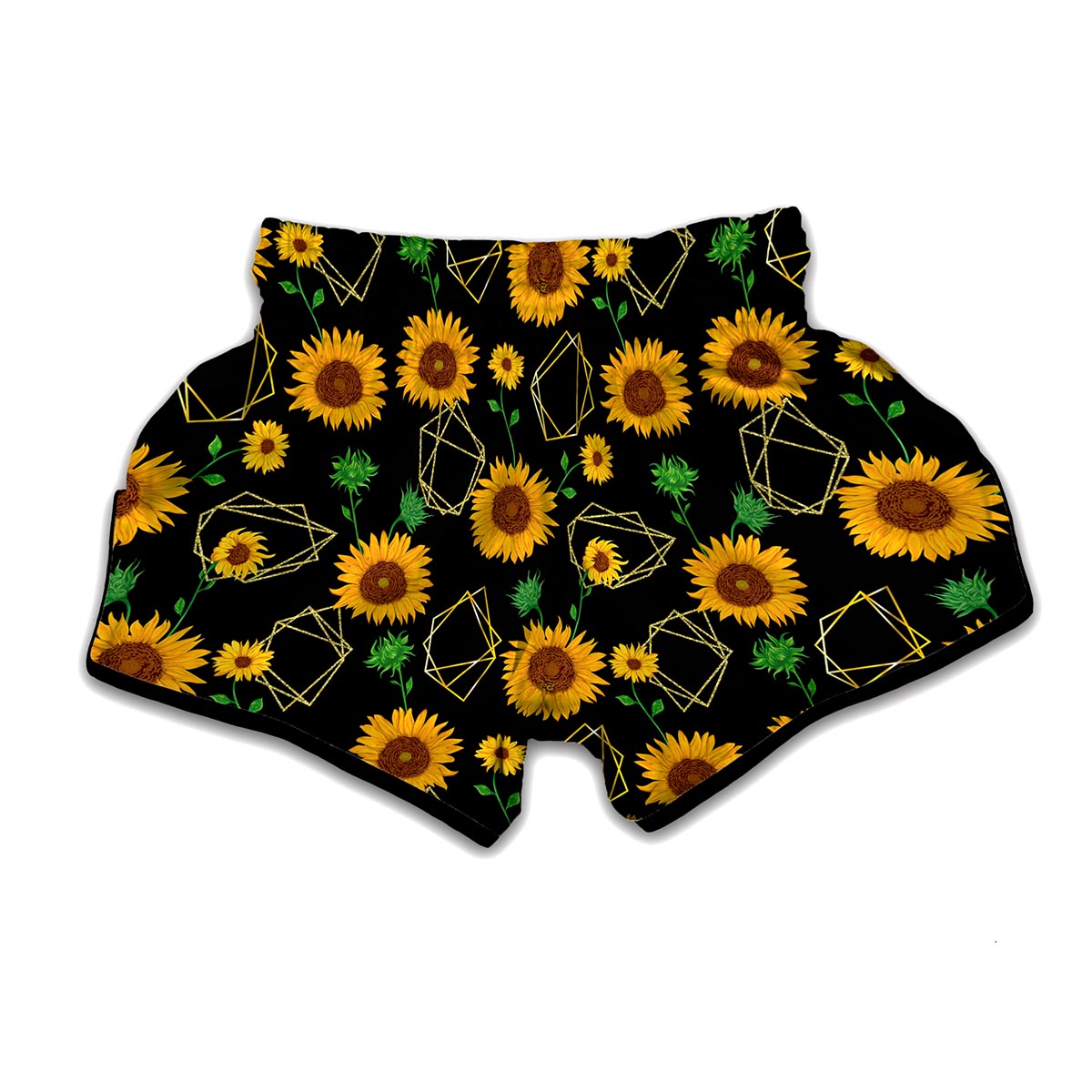 Sunflower Polygonal Pattern Print Muay Thai Boxing Shorts