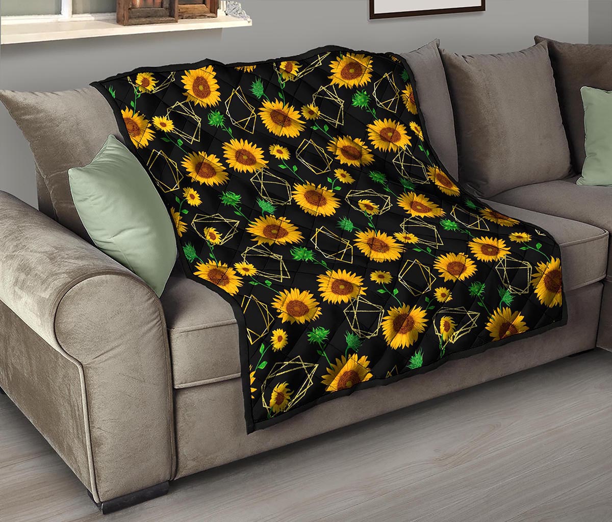 Sunflower Polygonal Pattern Print Quilt
