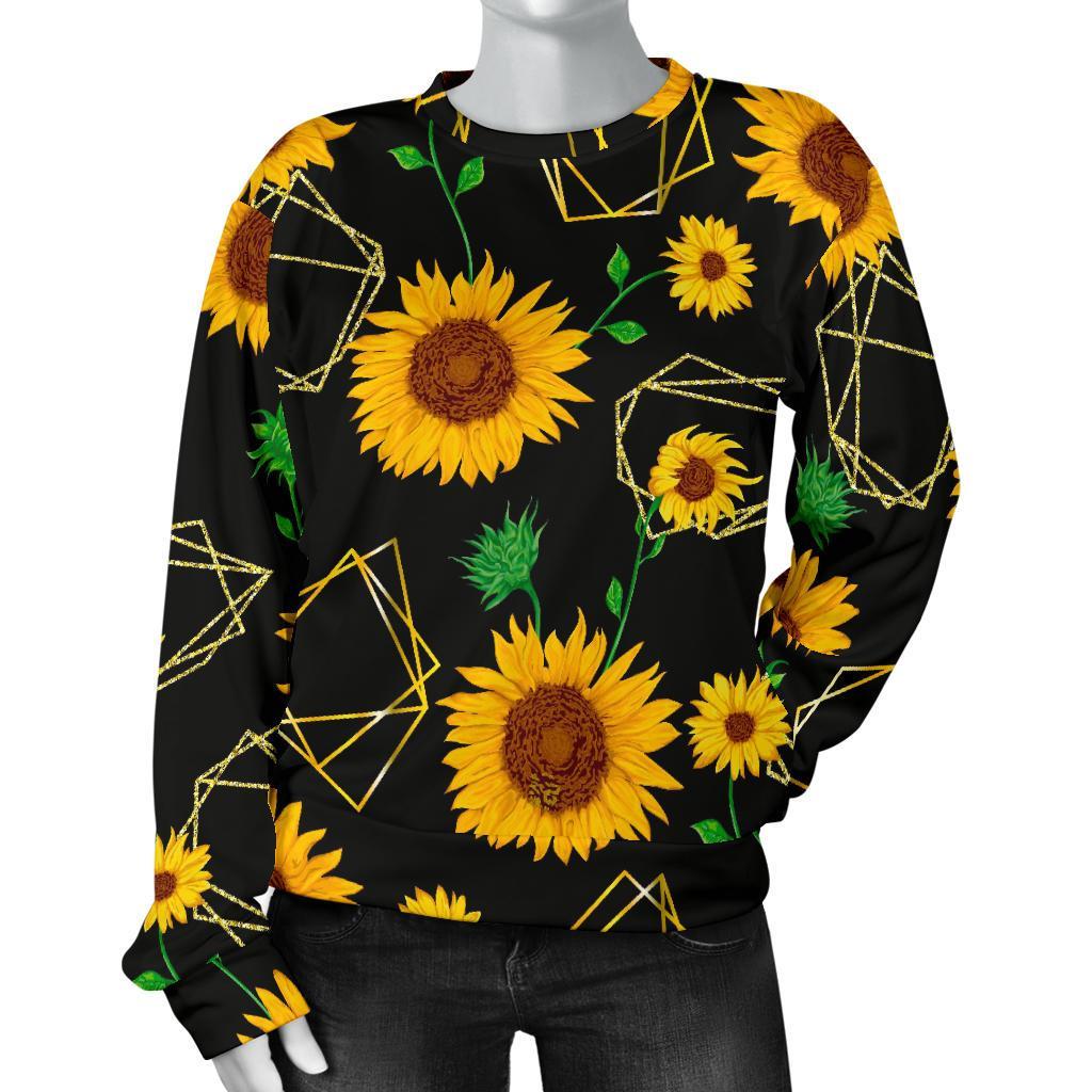 Sunflower Polygonal Pattern Print Women's Crewneck Sweatshirt GearFrost