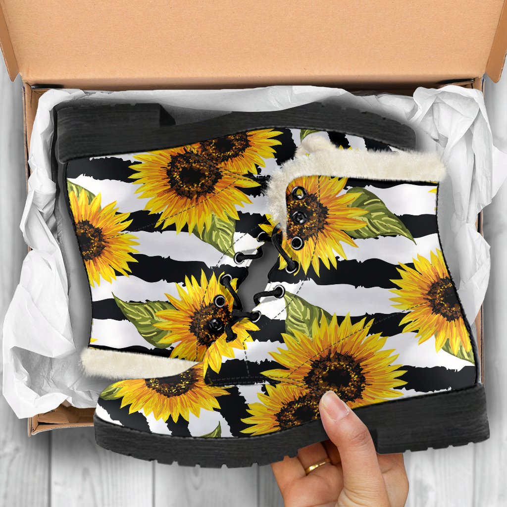Sunflower Striped Pattern Print Comfy Boots GearFrost