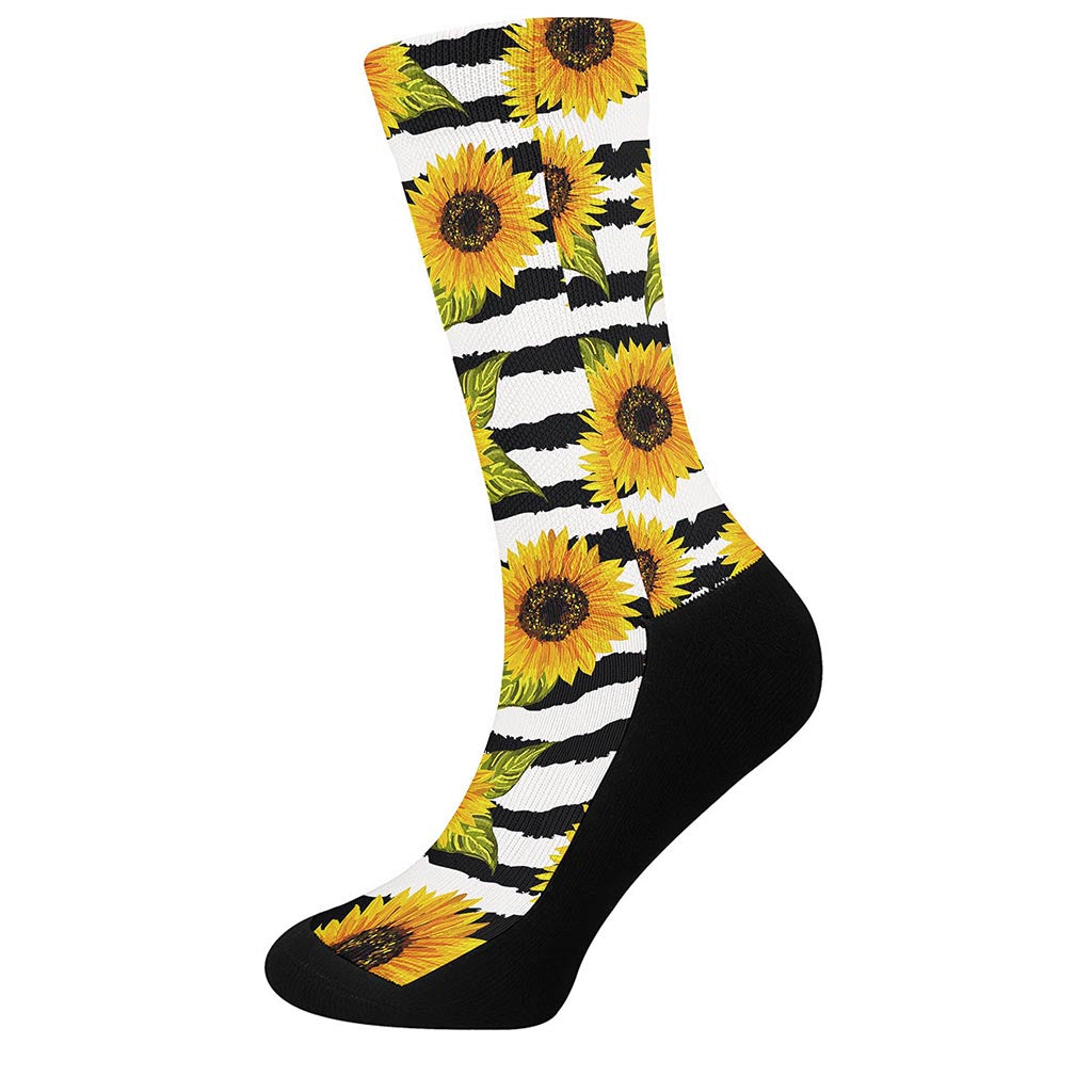Sunflower Striped Pattern Print Crew Socks