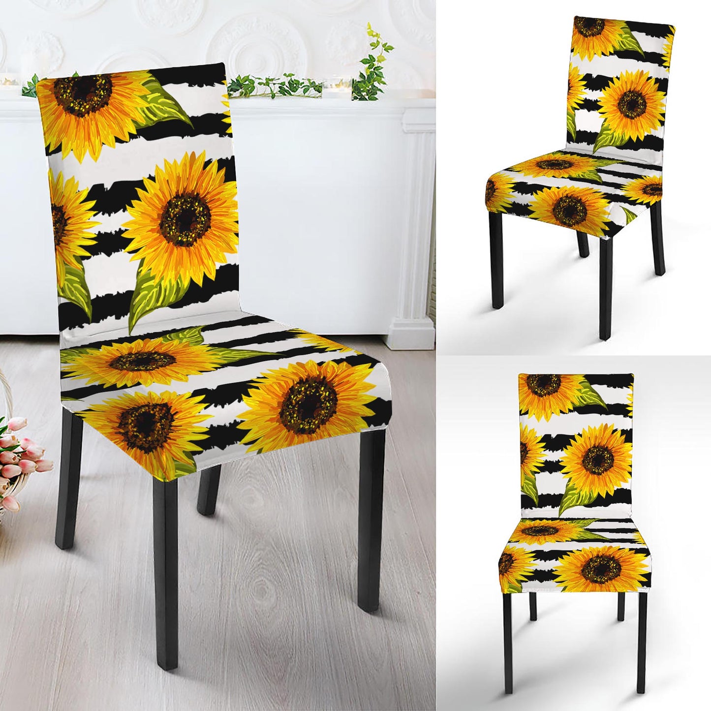 Sunflower Striped Pattern Print Dining Chair Slipcover