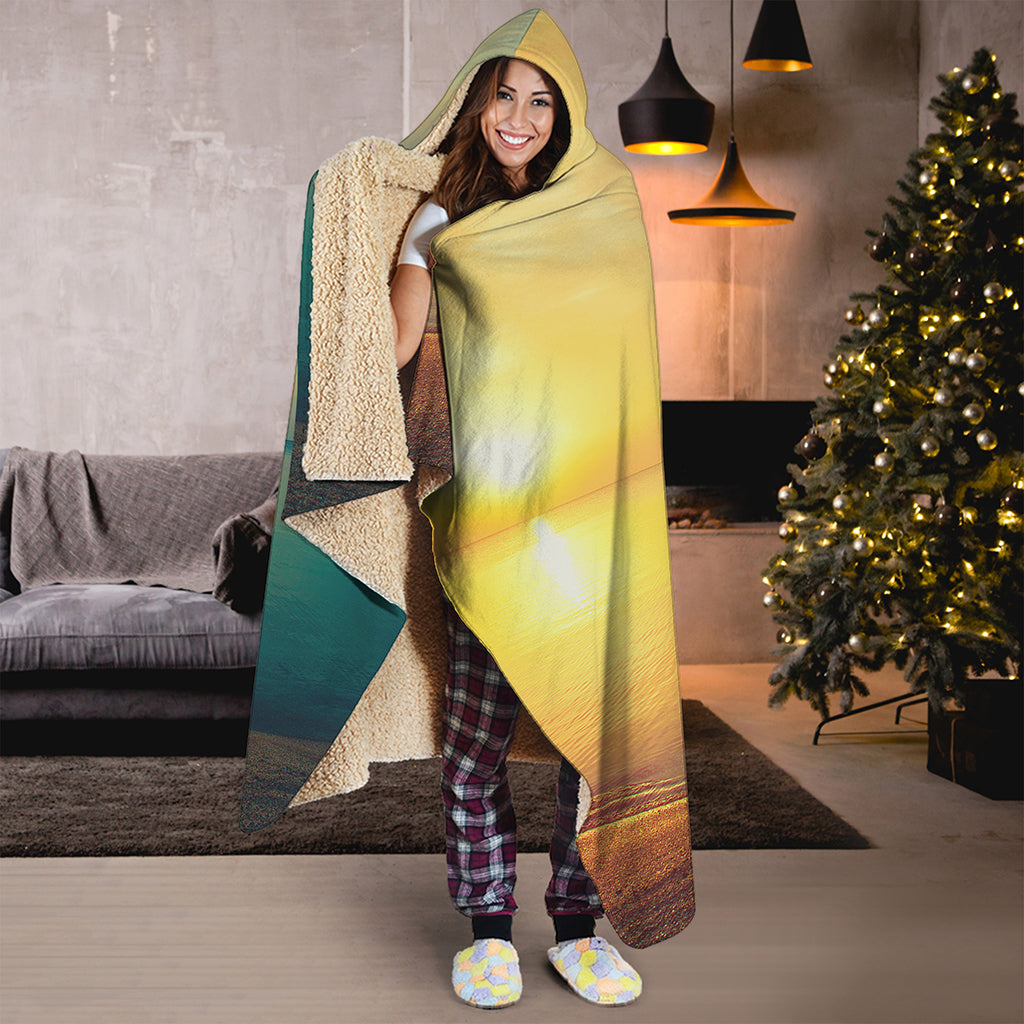 Sunrise Beach Print Hooded Blanket