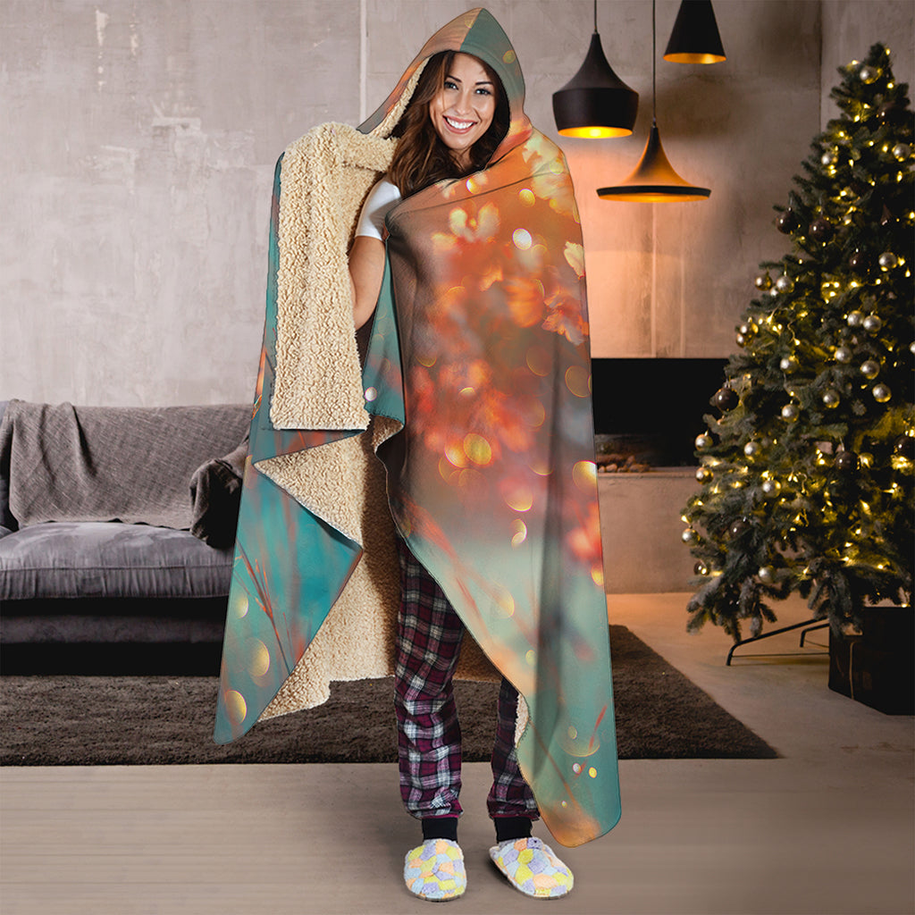 Sunrise Japanese Cherry Blossom Print Hooded Blanket