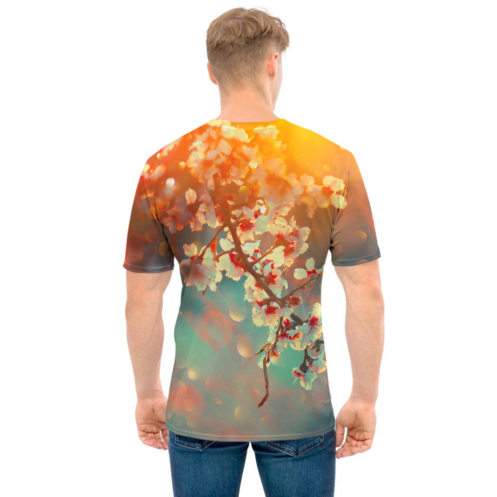 Sunrise Japanese Cherry Blossom Print Men's T-Shirt