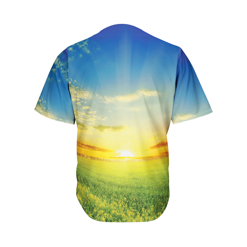 Sunrise Meadow Print Men's Baseball Jersey
