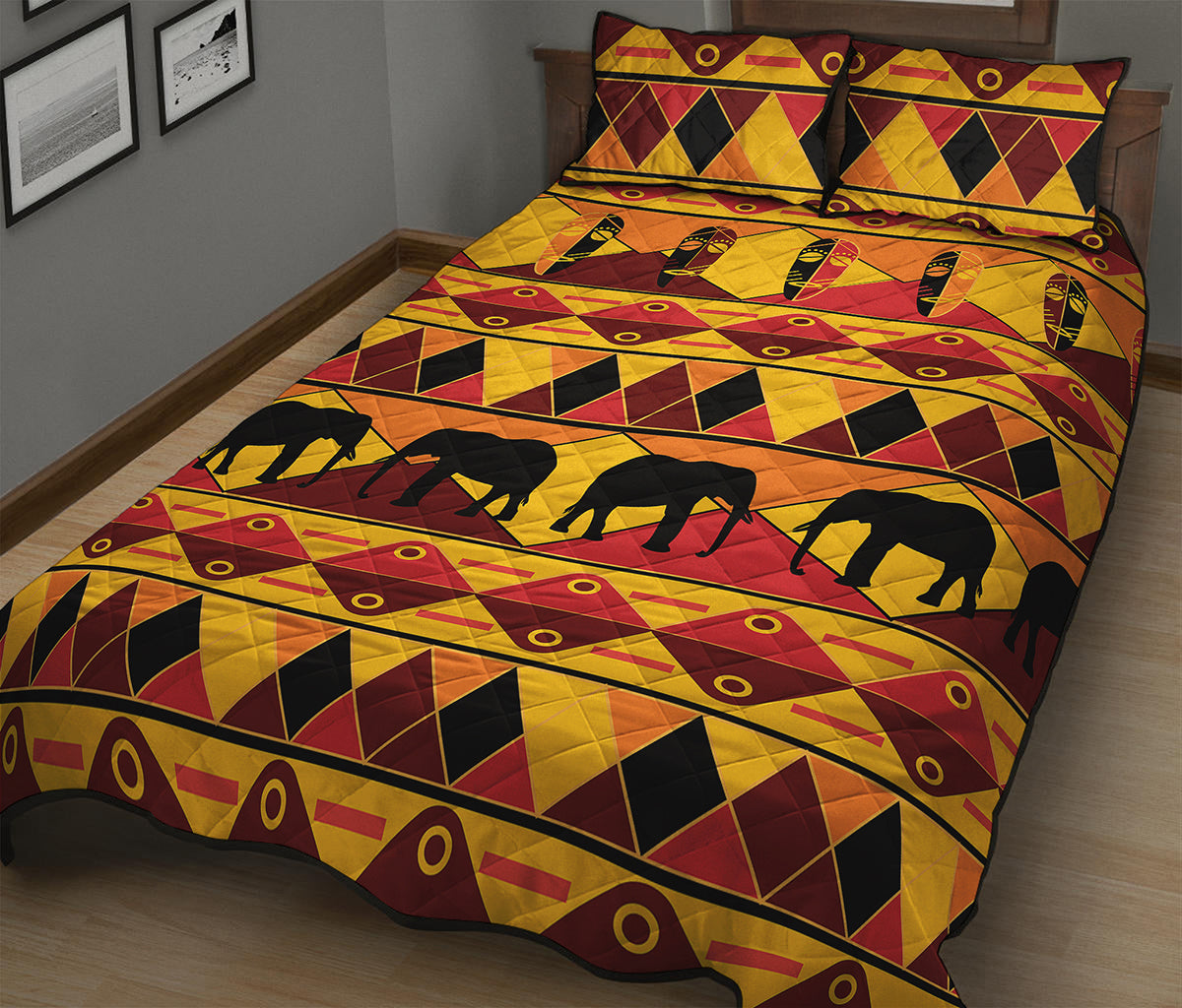 Sunset African Tribal Pattern Print Quilt Bed Set