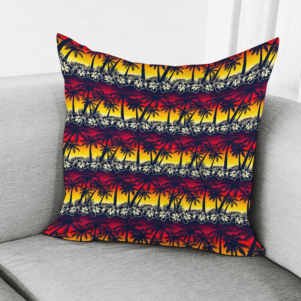 Sunset Hibiscus Palm Tree Pattern Print Pillow Cover
