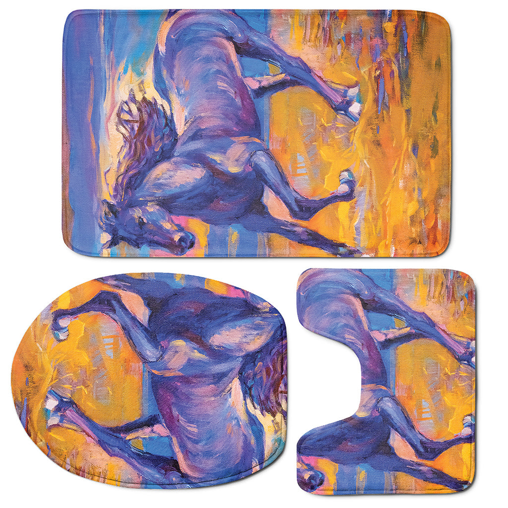 Sunset Horse Painting Print 3 Piece Bath Mat Set