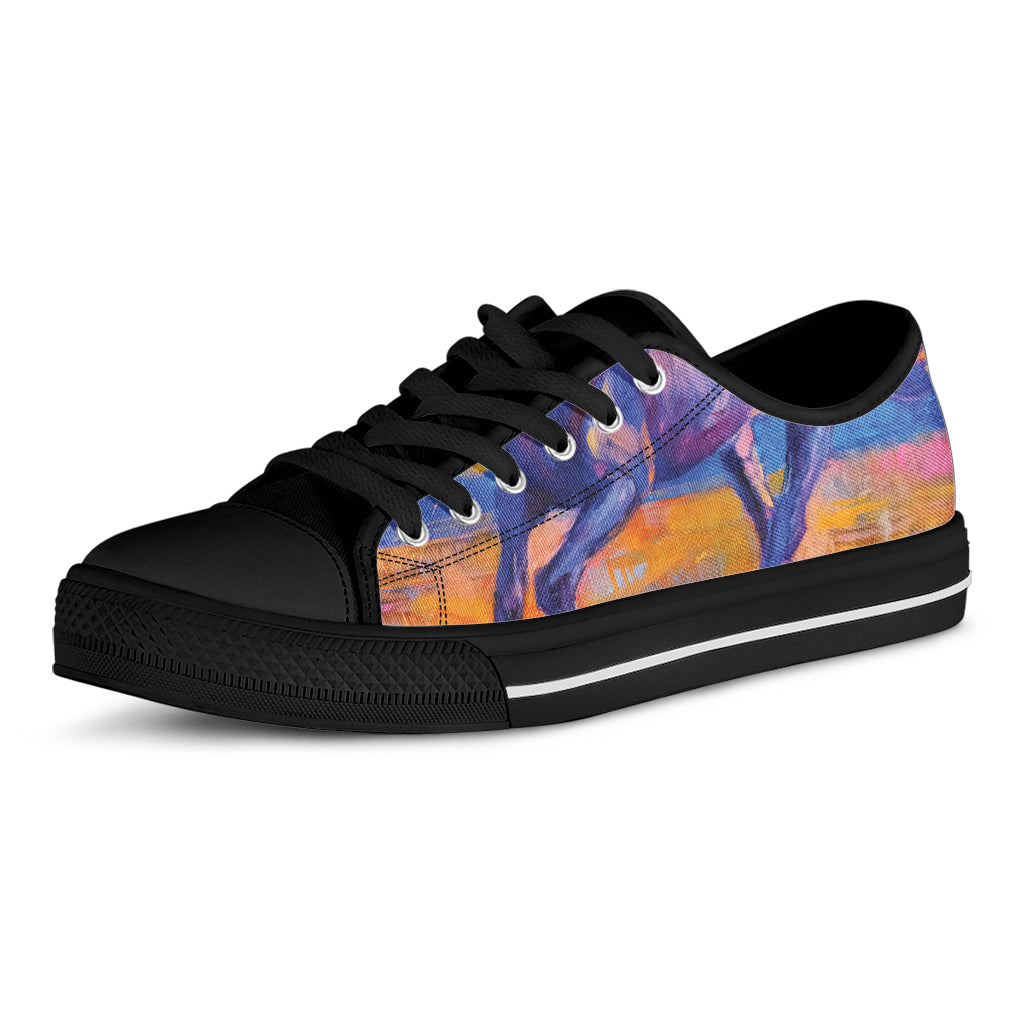 Sunset Horse Painting Print Black Low Top Shoes